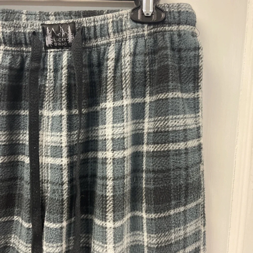Lucky Brand Mens Blue Plaid Fleece Pajama Pants Sleepwear Large